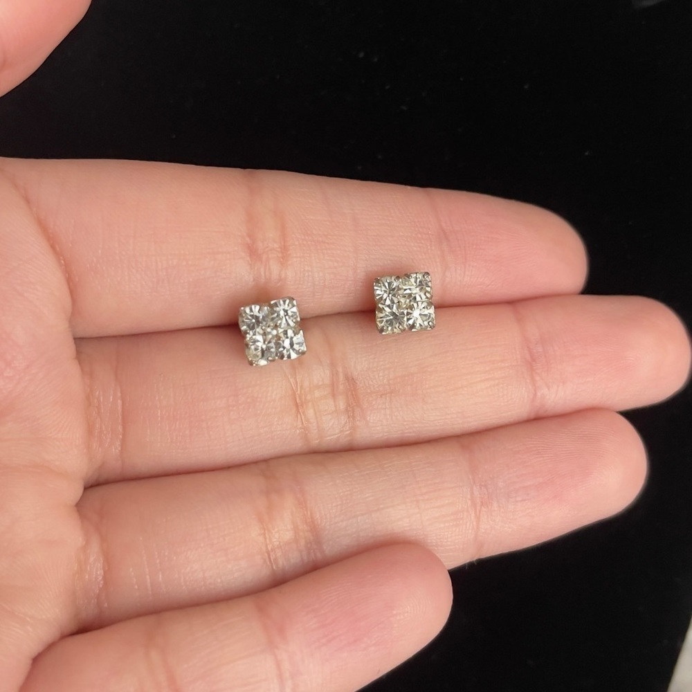 Square cz stud silver tone earrings